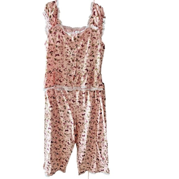 Jolie Intimates Size 2X Pajama Set Pink Butterflies Floral Lace Bow 100% Cotton - Picture 11 of 11
